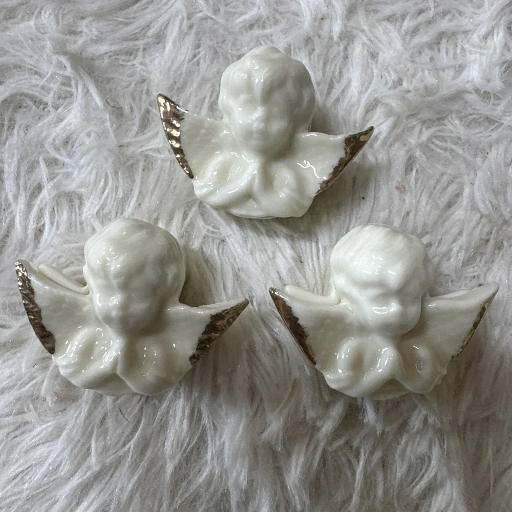 Trinket Box Angel Porcelain Gold Rimmed Mini Treasure Tooth Fairy Lot Of‎ 3